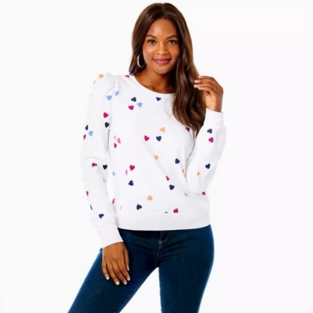 Lilly‎ Pulitzer | Jansen Cotton Sweatshirt | Multicolor Hearts | Women’s Large